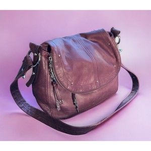 B Makowsky Vintage Leather Hobo Shoulder Bag Studded Front Zippered Pockets